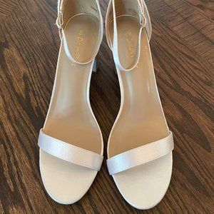 White Satin Chunky Heel Sandals  Wedding Shoes